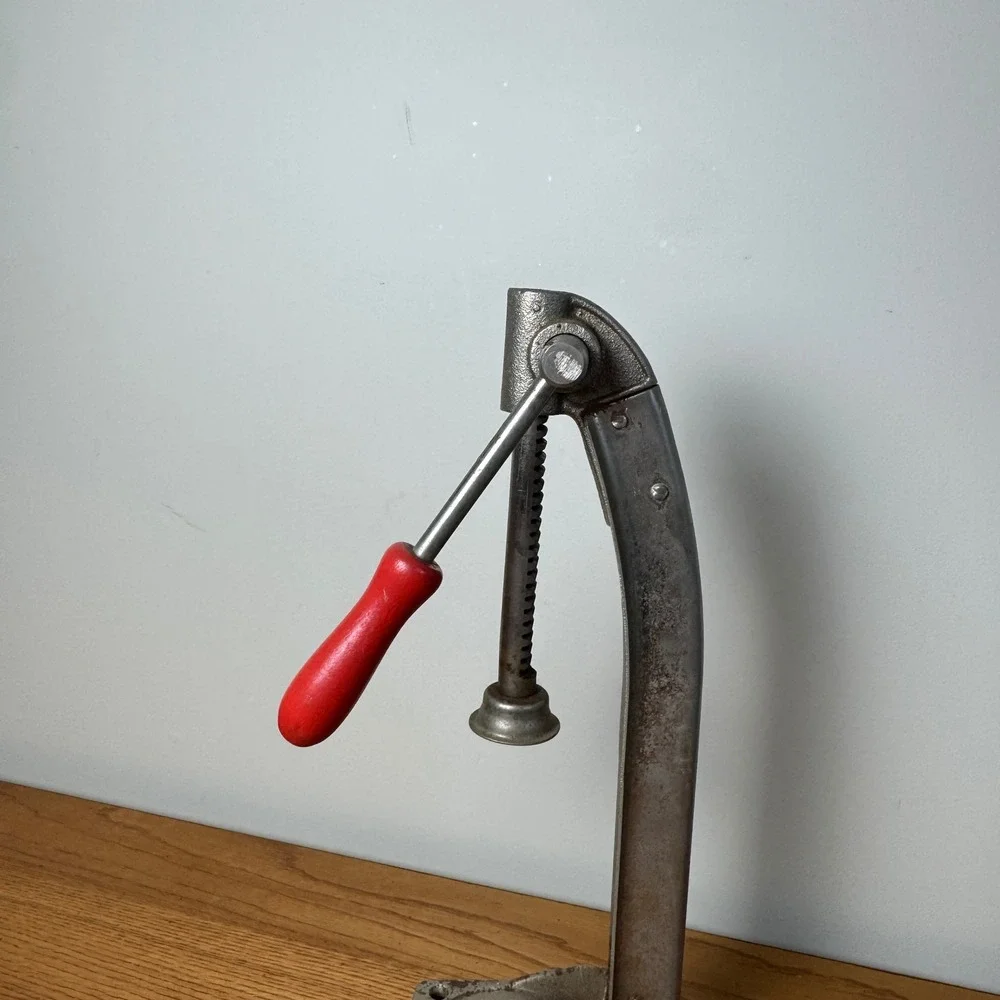 Vintage‎ Industrial Cast Iron Bottle Capper Made in USA Red Handle